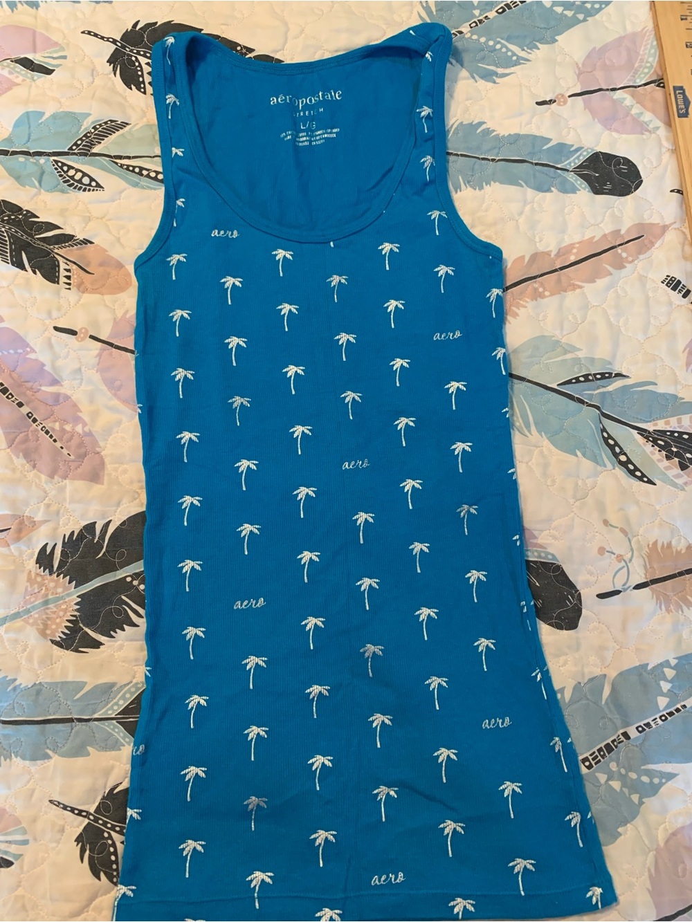Aeropostale Turquoise Palm Tree Print Tank Top